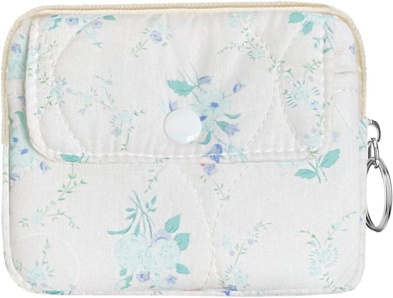 Modacarry Store Cotton Quilted Floral Coin Pouch with Cute Prints Zipper for Women Girls (BLUEFLOWER) - Image 1